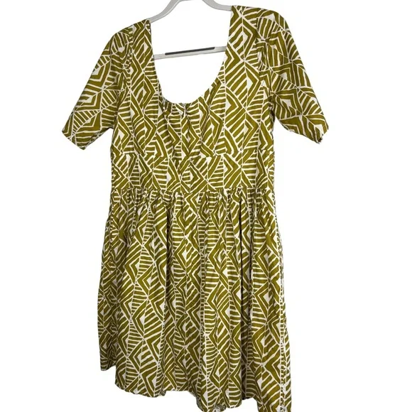 eShakti Geometric Print Green White Dress 18 - Picture 2 of 8